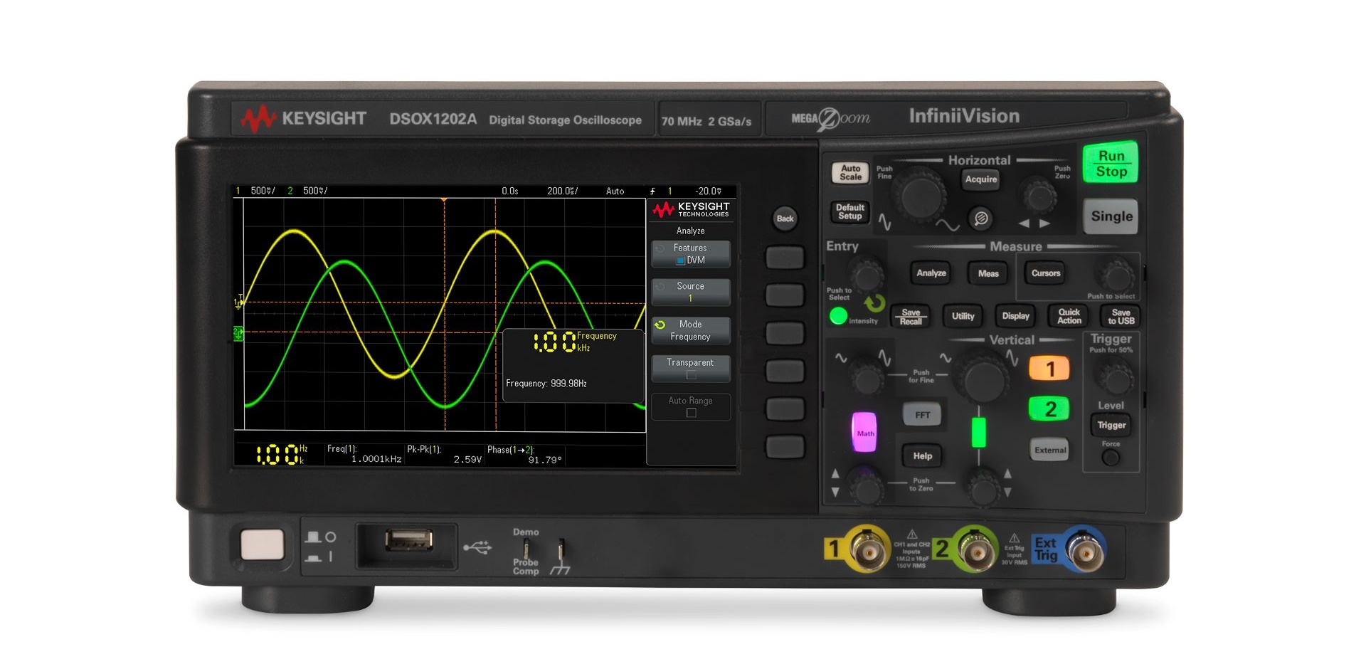 DSOX1202A Oscilloscope: 70/100/200 MHz, 2 Analog Channels